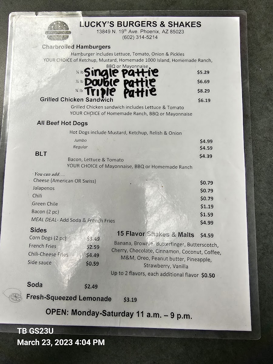 Menu Lucky's Burgers & Shakes-8